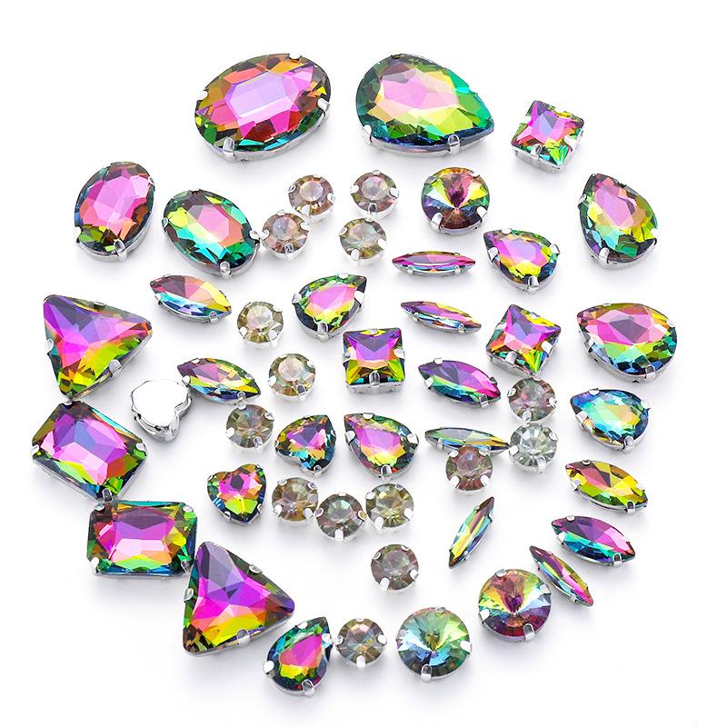 Mixed 50 Rhinestones Single Claw Glass Hand Sewing Drill Claw Drill DIY Wedding Decoration Clothing Crystal Buckle Rhinestone Sew on Beads