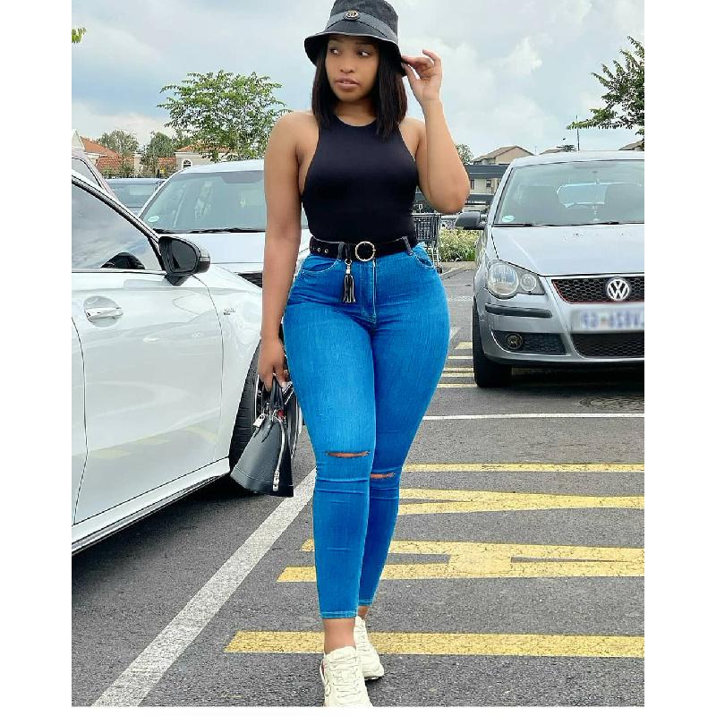 

Early autumn new women s pants wish fashion internet celebrity slim-fit stretch denim skinny pants S синий