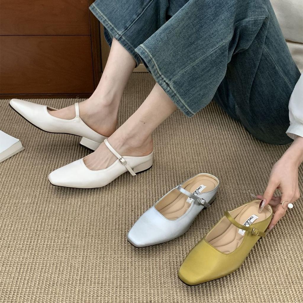 Mary Jane French Bag Head Half Slippers Women's Outer Wear 2025 Autumn with Skirt Fairy Style Temperament Flat Bottom Sandals Tide