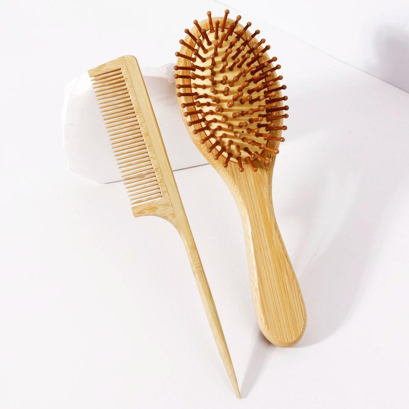 

Набор из 2 бамбуковых расчесок, овальная/квадратная бамбуковая расческа с воздушной подушкой, бамбуковая расческа с хвостиком, антистатическая расческа для волос, Специально для париков из натуральных волос
