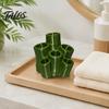 Modern Vanity Accessory Toothbrush Holder, Green Bamboo Shape, 6 Slot Storage Tongue Scraper Rack Organizer, for Bathroom Countertop Razors And Makeup