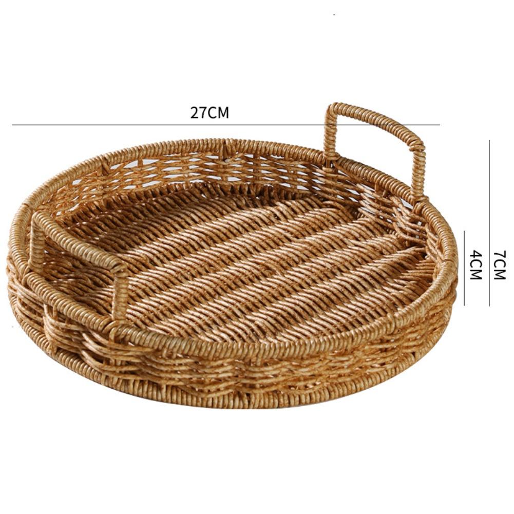 Rattan Tray Round Woven Basket For Serving Bread Portable Serving Tray With Handles Handwoven Rattan Round Shape For Restaurants