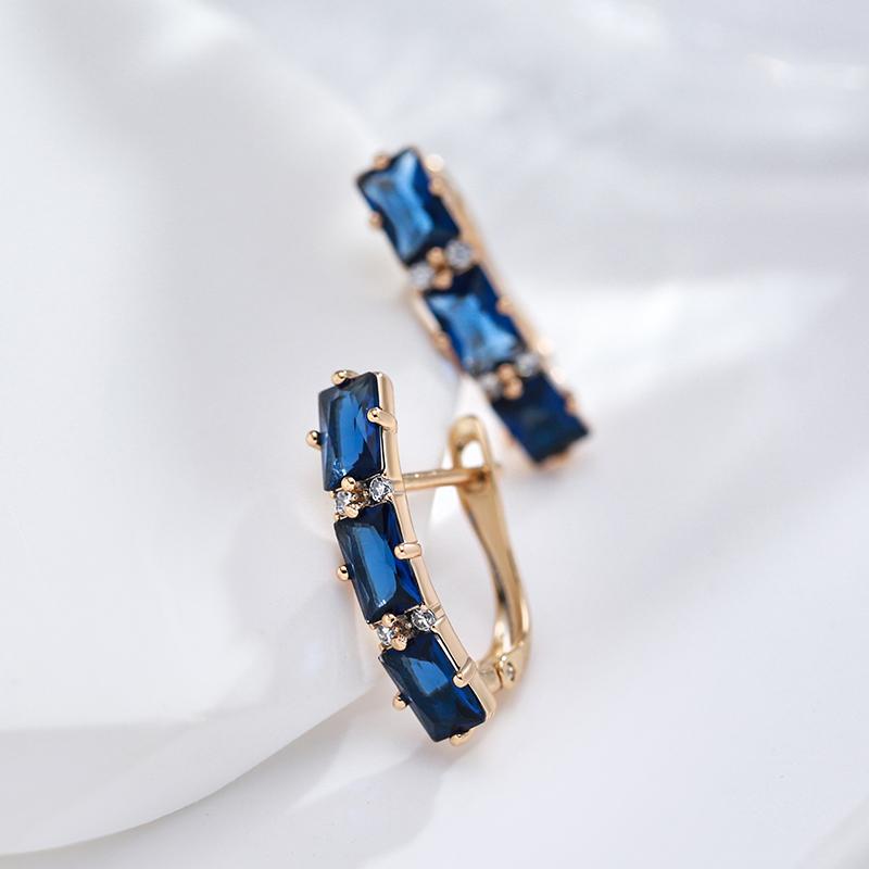 Full Blue Natural Zircon Drop Earrings For Women Fashion Oblong Rose Gold Color High Quality Daily Fine Jewelry