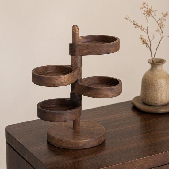 Yousheng Rotatable Storage Rack, Multi-Purpose Wooden Organizer, Space-Saving Portable Jewelry Holder, for Kitchen Bathroom Bedroom
