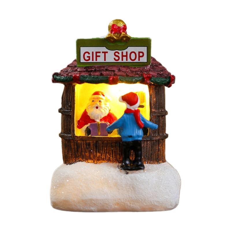 Christmas Resin Miniature House Ornament Festives Light Up Glowing Cabin Figurine Stylish Holidays Home Decoration