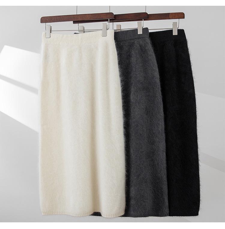 Stylish Thick Pure Cashmere Brushed Knit Slimming Skirt