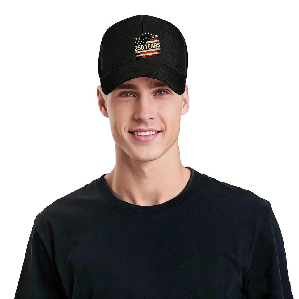 Adjustable Baseball Cap with 250 Years Print Casual Unisex Hat Structured Brim Embroidered Graphic Comfortable Fit for Daily Wear