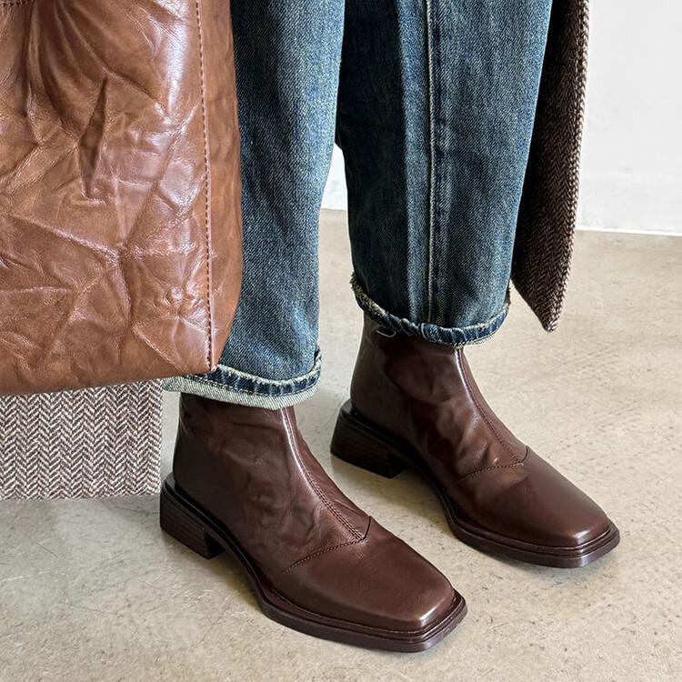 

New Year s goods~ 2025 New niche design rear zipper thin boots short boots women s spring and autumn square head thick heel British style short boots 39 світло-коричневого кольору