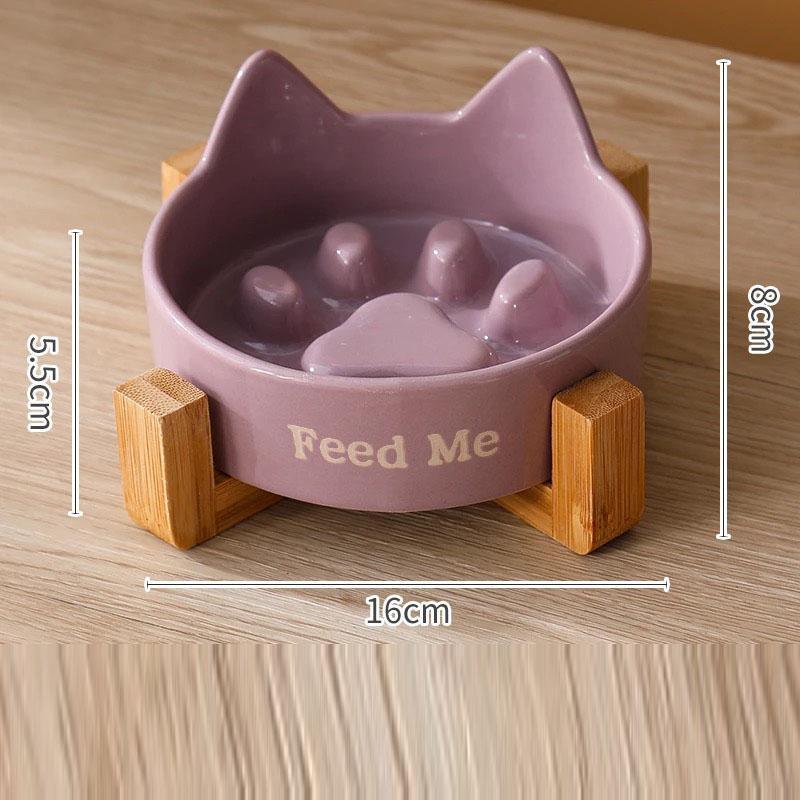 Creative Ceramic Anti-Choking Slow Eating Dog And Cat Bowl with Wooden Frame, Large Bore Dogs Food Bowls, Pet Supplies, 1Pc