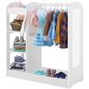 GINGER HOME – Children's Coat Rack with Mirror, Open Wardrobe with Shelves and Rod, White, 94×38×100 Cm
