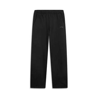 Li Ning Sports Lifestyle Series Comfortable Casual Simple Straight Thick Versatile Fleece Lined Warm Knitted Sweatpants Women Bottoms AKLV958-4