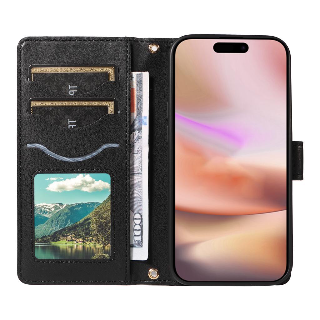 For iPhone 16 Plus Case Wallet Rhombus Leather Handbag Phone Cover with Shoulder Lanyard