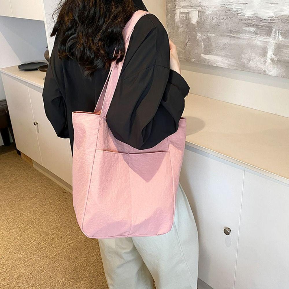 Solid Color Large Capacity Tote Bag Lightweight Zipper Commute Bag Single Shoulder Bag  Outdoor