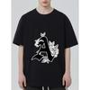 Black T Shirt with Letter A and Rose Floral Print for Casual Wear