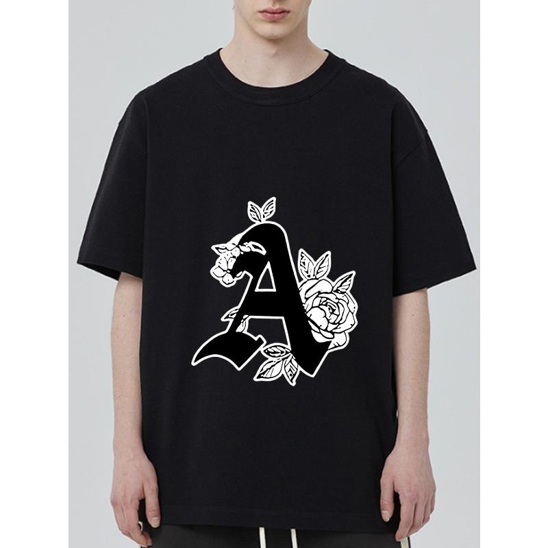 

Черная футболка с буквой А и цветочным принтом из роз для повседневной носки XXXXL чёрный