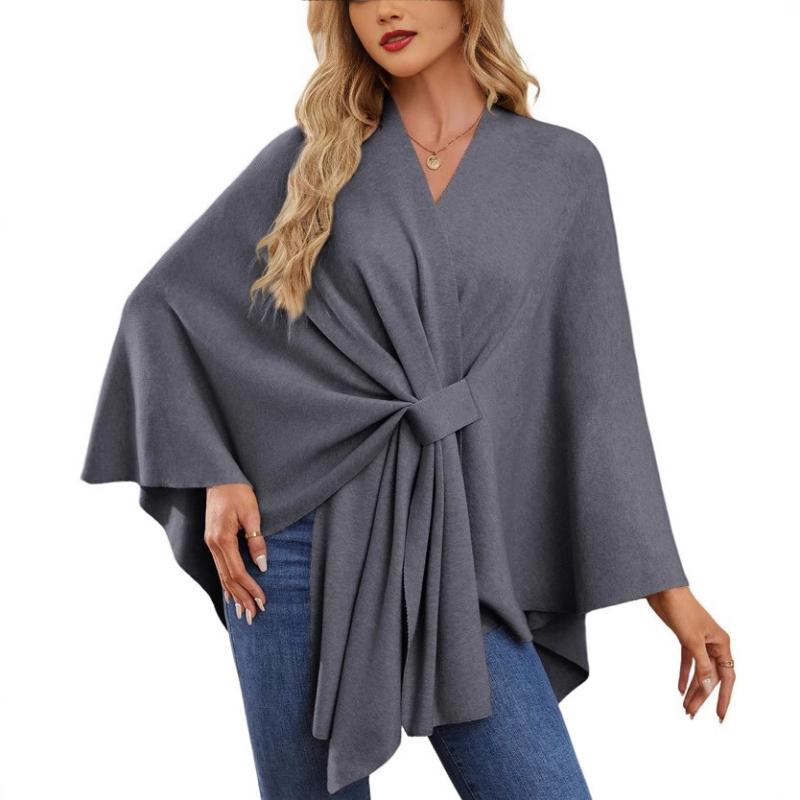 

Ladies Elegant One-piece Solid Color Soft Shawl Jacket Cloak Top S-5XL темно серый