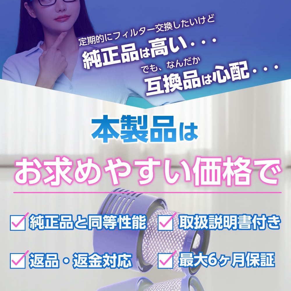 Dyson Compatible Filter Vacuum Cleaner SV19 Compatible 2 Pieces HEPA Washable (Omni-glide) 965241-01 Omni-glide