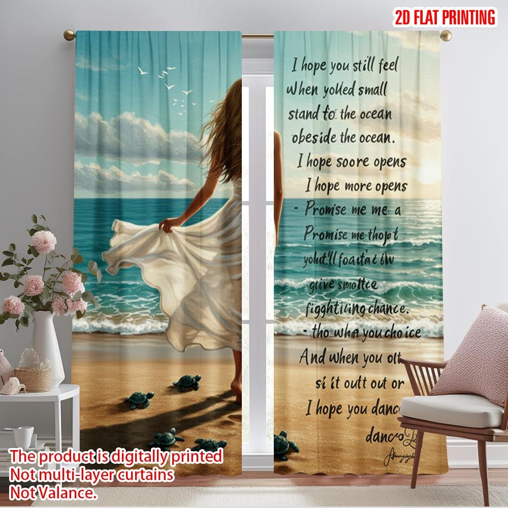 

2pcs 2D flat printing Window Curtains Ocean Beach Dance 100% Polyester Without Electricity Festive Curtains for Outdoor and Home 52.50×116.00 CM 2pcs