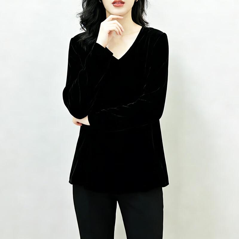Women's Mulberry Silk Velvet V-Neck Long Sleeve Top