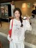 2026 Summer Plus Size Asymmetrical Neck Long Sleeve Top with Sweet Design Print