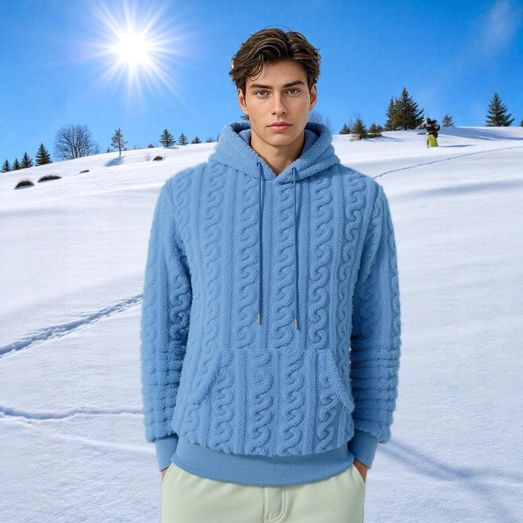 Men's Fuzzy Sherpa Hoodie Pullover Sweatshirts With Pocket Comfortable Loose Cozy Long Sleeve Winter Hooded Outwear Textured Tops for Men