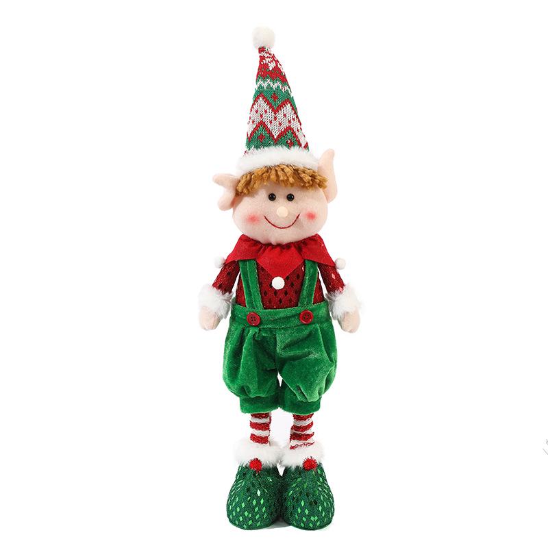 Stretchable Elf Boy Doll Christmas Decoration - Red & Green Sitting or Standing Display
