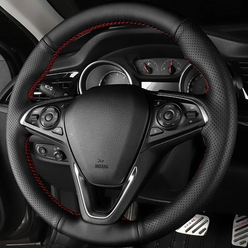 

For Buick Envision Verano 2005-2015 DIY Hand-stitched Black Leather Car Steering Wheel Cover Car Accessories Yellow Thread