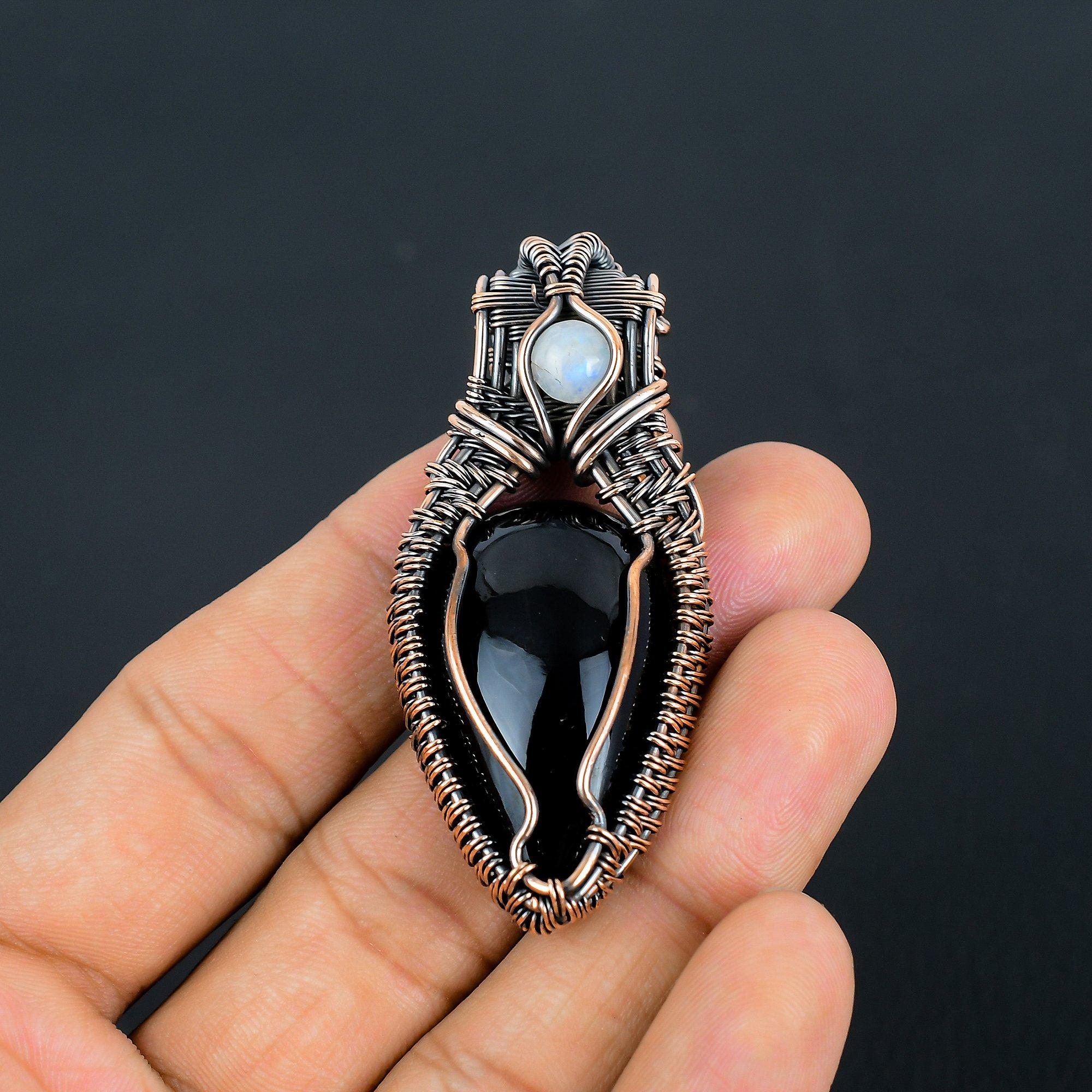

Obsidian Eye 999 Copper Wire Wrapped Pendant, Handmade Gemstone Pendant Jewelry, Gifts For Wife Brand New Pendant 2.55 Inches