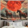 Stunning Western Horse Tapestry Peach Light Beige Velvet Wall Hanging with Majestic Mountain Moonlit Forest Scene Vibrant