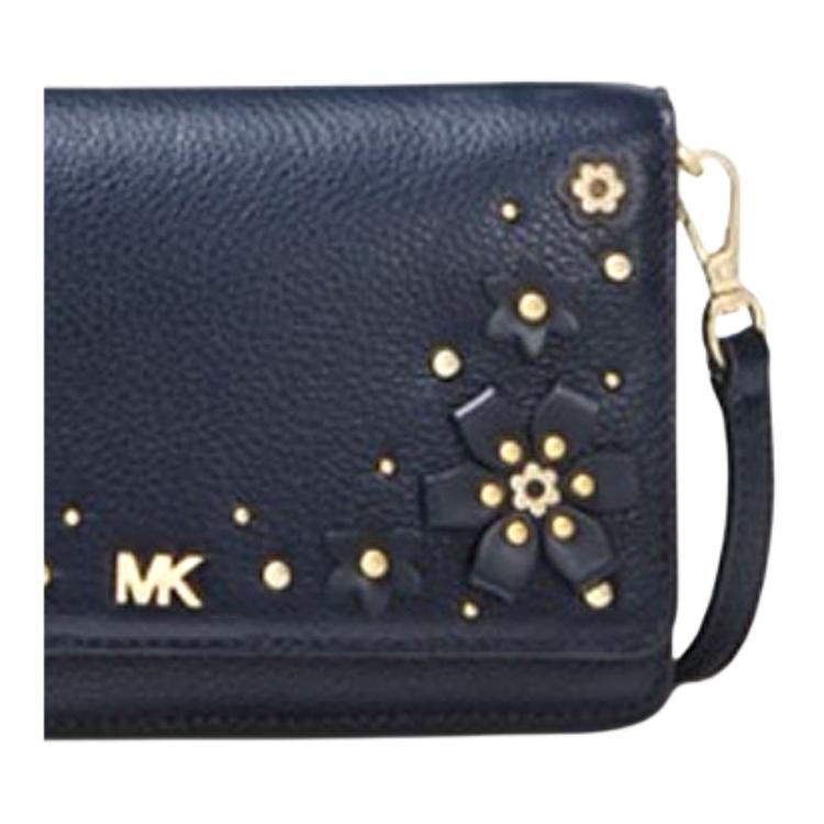 Michael Kors Floral Print Flap Solid Color Letter Logo Leather Crossbody Bag Women Bags Blue 32T8GF5C3Y-ADMIRAL