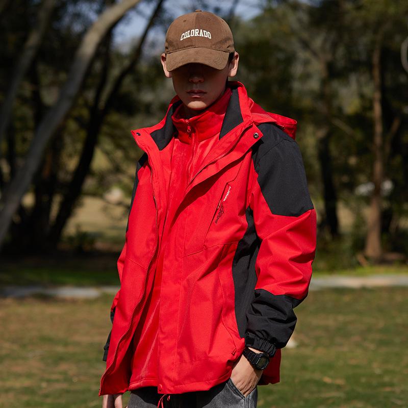 Couple's Ski Jacket Set: Women's 3-in-1 Detachable Liner & Men's Mink Velvet, Windproof & Waterproof for Autumn/Winter.