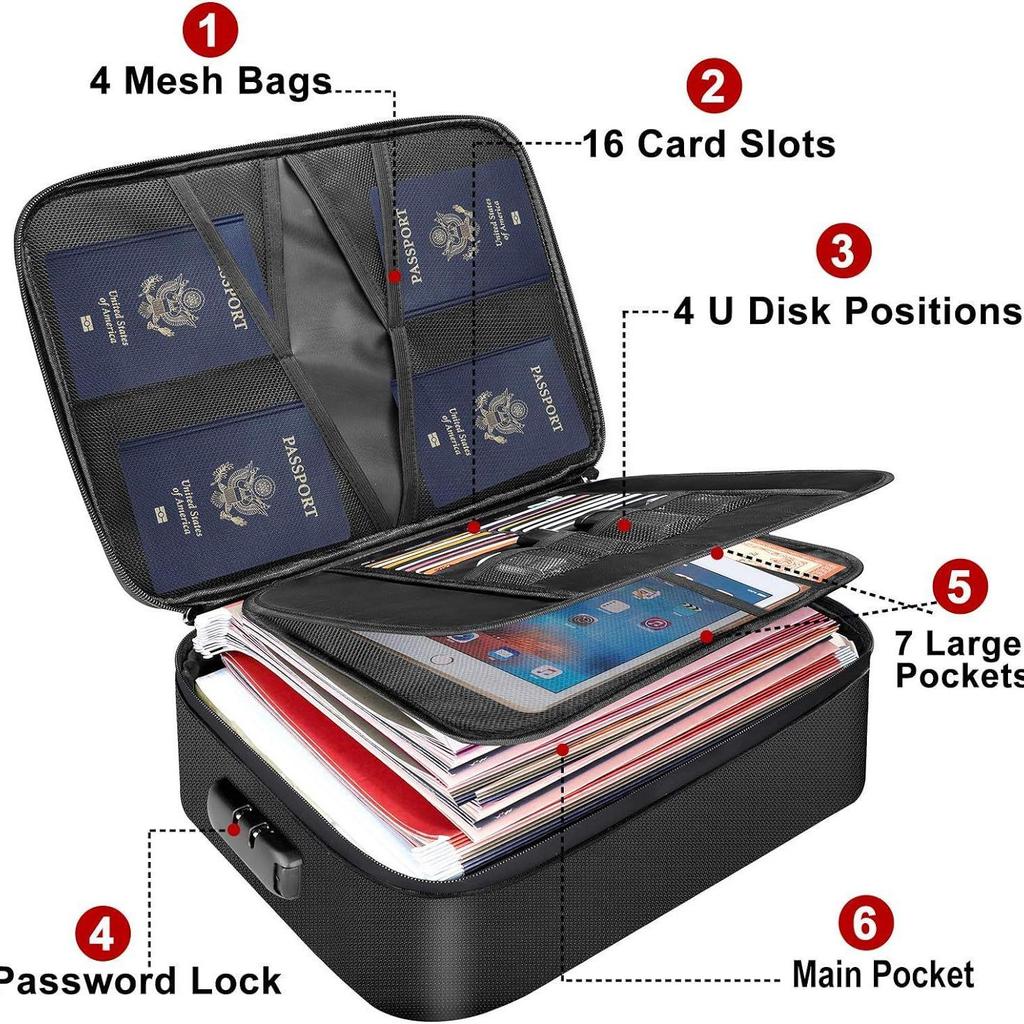 Fireproof Multi-Layer Document and Passport Organizer Bag