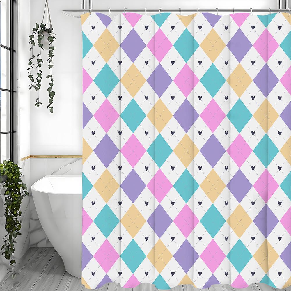 

Colorful Diamond-Shaped Pattern Shower Curtain Washable Dirt-Resistant Shower Head Waterproof Polyester Bath Curtain W60H190(CM)-1 Pcs