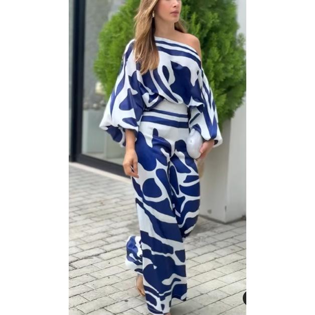 Sexy One-Shoulder Printed Dress for Women XL синий