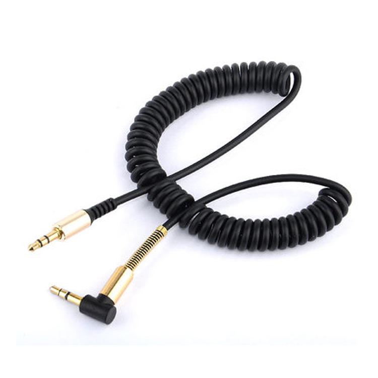 1.5m Retractable 3.5mm Male-to-Male AUX Spring Audio Cable with Elbow to Straight Head Design for Car Connection