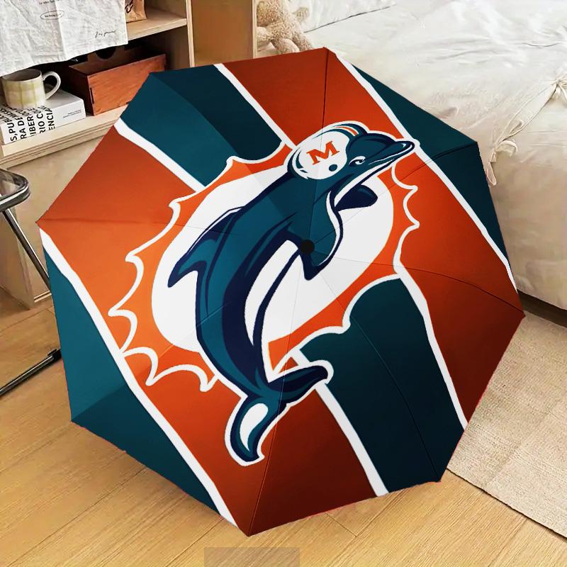Dolphins Team Logo Artwork Umbrella Folding Umbrella, Automatic Umbrella 8-Frame for Travel, Camping Use Gift for Halloween Christmas