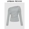 UR Women's Stylish Pleated Off-Shoulder Long Sleeve T-Shirt