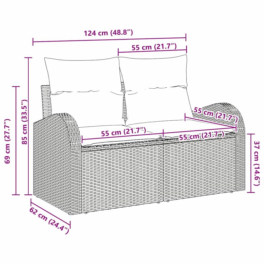 Garden Sofa with Cushions Beige 124 X 62 X 69 Cm Poly Rattan