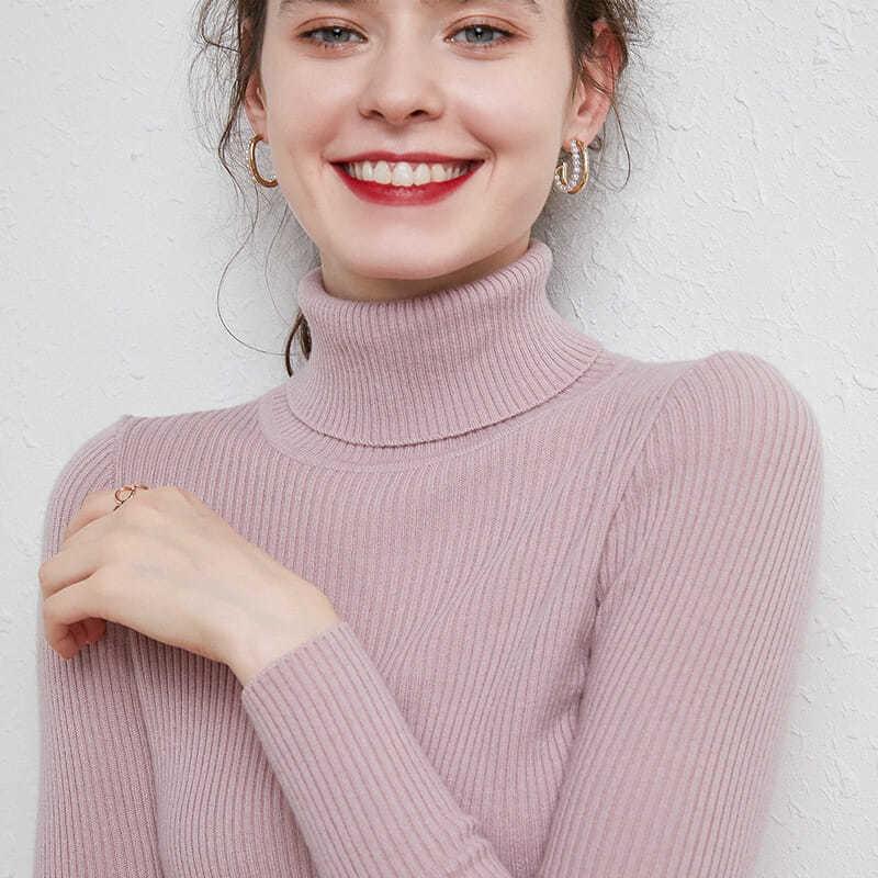 High Collar Sweater Women Solid Fit Knitted Undercoat 2022 New Autumn and Winter Casual Solid Short Long Sleeve Sweater Pullover