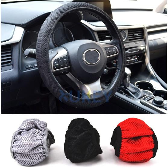 1Pc Breathable Car Auto Elastic Handmade Skid Proof Steering Wheel Cover For Summer Use Non Slip 38cm Black/Red/Gray