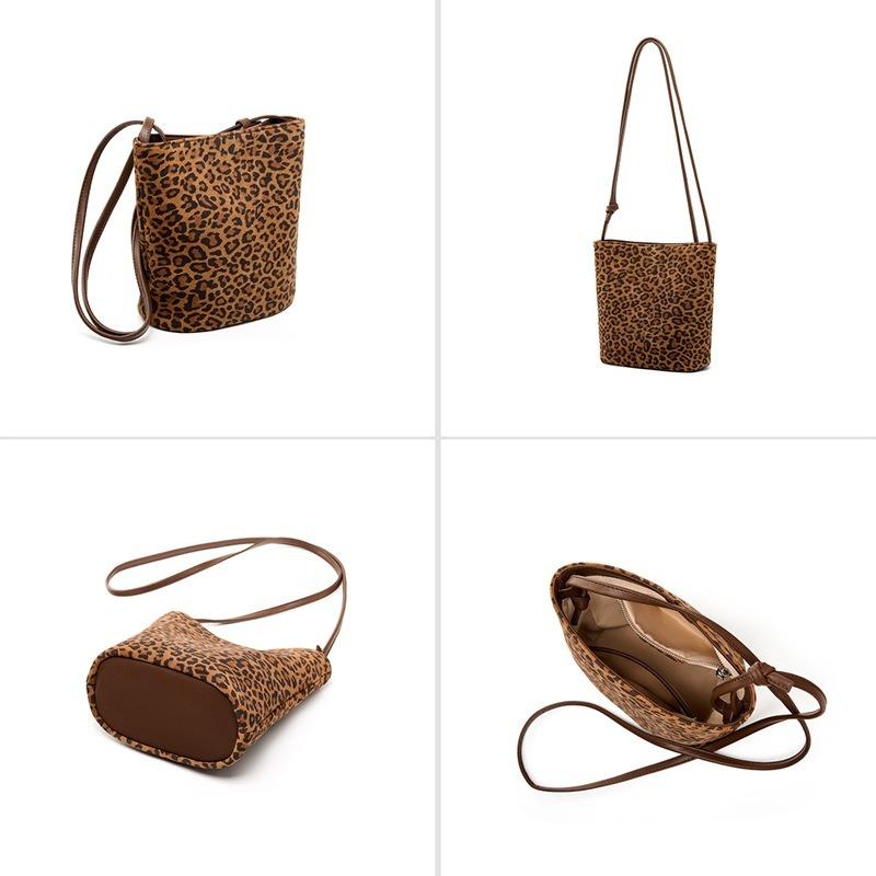 Underarm Light Leopard Print Fashion Shoulder Bag Light Luxury High Sense Women's New Women's Messenger Portable Leather Bucket Bag