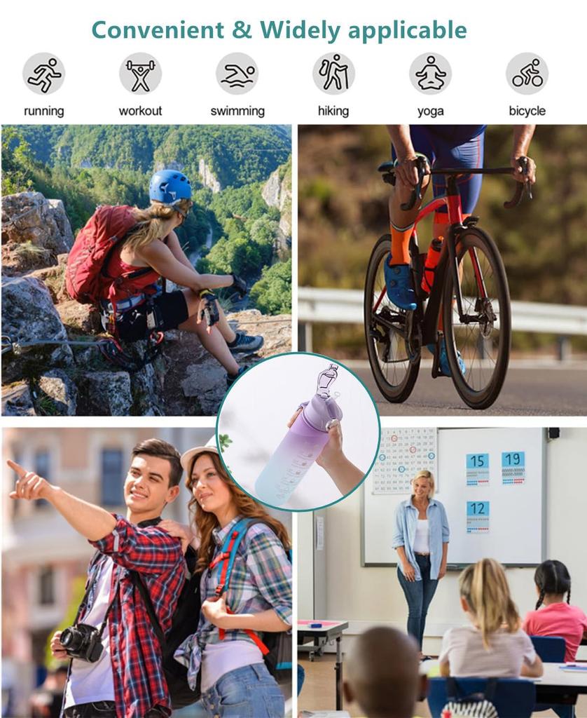 24 Oz Water Bottle with Times To Drink and Straw, Motivational Drinking Water Bottles with Carrying Strap, Leakproof BPA & Toxic