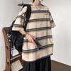 Vintage Japan Style Striped T-shirts Summer Contrasting Colors Men's Clothing Young Style Letter Loose Casual O-Neck Pullovers