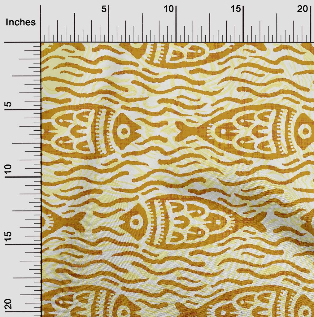 oneOone Bavlna Flex Tmavá Hořčice Fabric Asijský blok Rybí řemeslné projekty Dekor Fabric Printed By The Yard 40 Inch