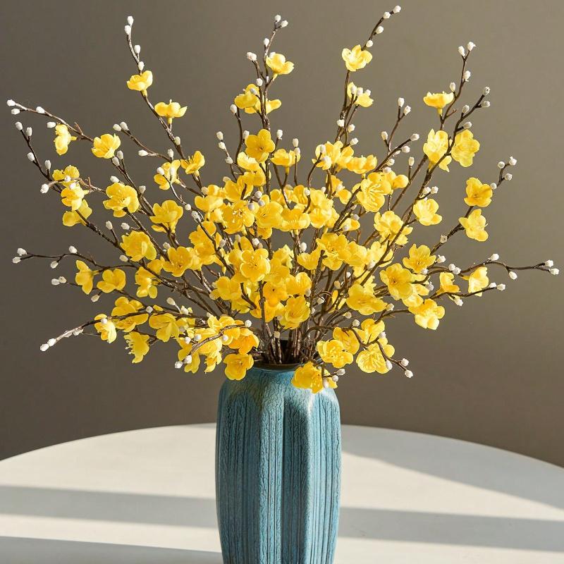 Artificial Flowers White Plum Blossom 21.7'' Fake Wintersweet Long Stem Plastic Flowers Home Hotel Office Wedding Party Garden Decor