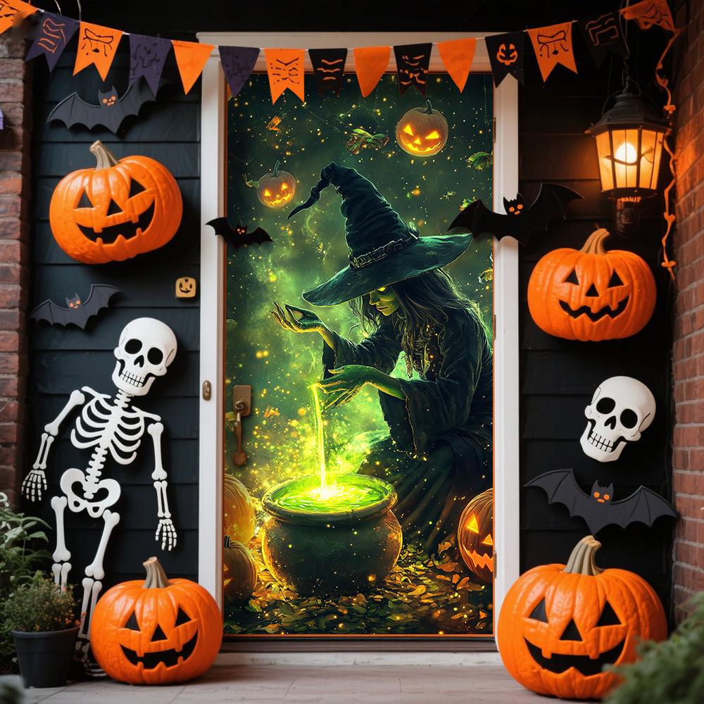 Halloween Polyester Door Sticker: Horror Atmosphere Background Decoration