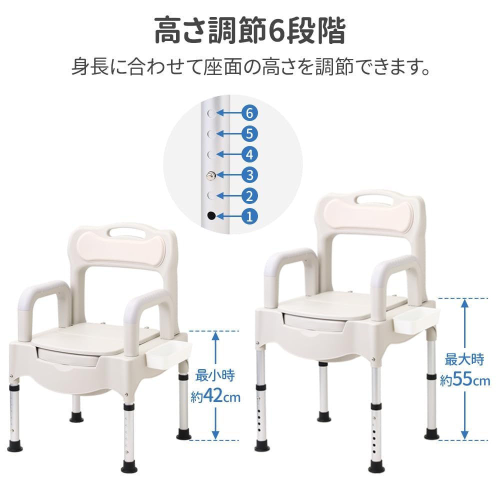 Iimono117 Bärbar Höjd 6 Nivåer Set med Avtagbara Hinkar Enkel Toalett Vård Enkel Vårdanvändning Vuxenvård Belastningskapacitet 250 kg Toalett,