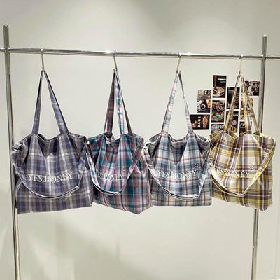Korean Style Plaid Shoulder Bag: Autumn/Winter Double Bag for Women, Large Capacity Student Commute Crossbody