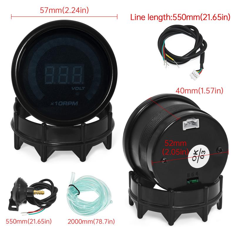 2''52MM Turbo Boost Gauge -1-3 BAR /-15-45 PSI Mechanical 20 Analog LED Boost Gauge Smoke Lens Boost Sensor Fit For 12V Car