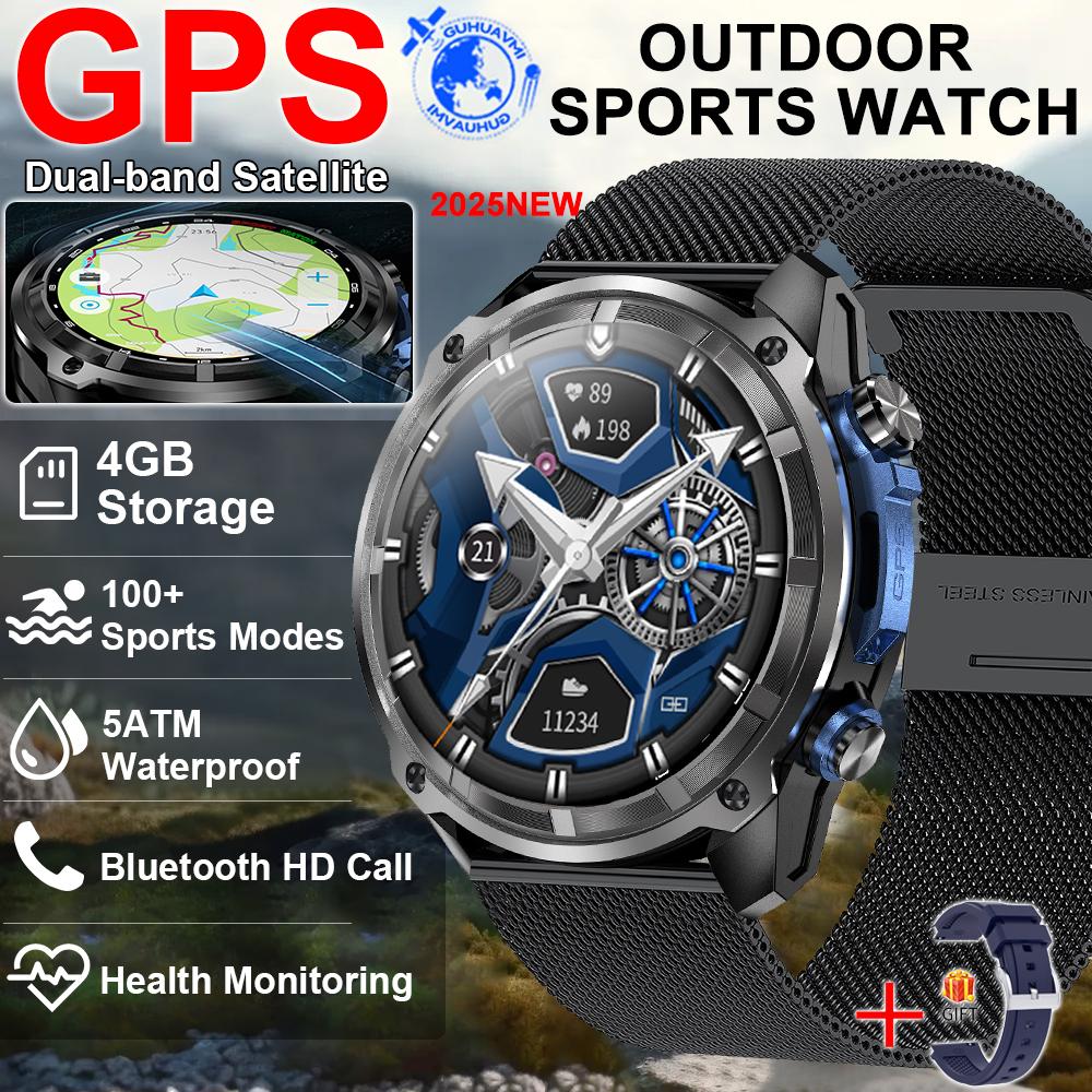 New Tactical Sports Smartwatch Built-in GPS Offline Map 4GB Memory 5ATM Waterproof Swimming Men Militray Smart Bracelets